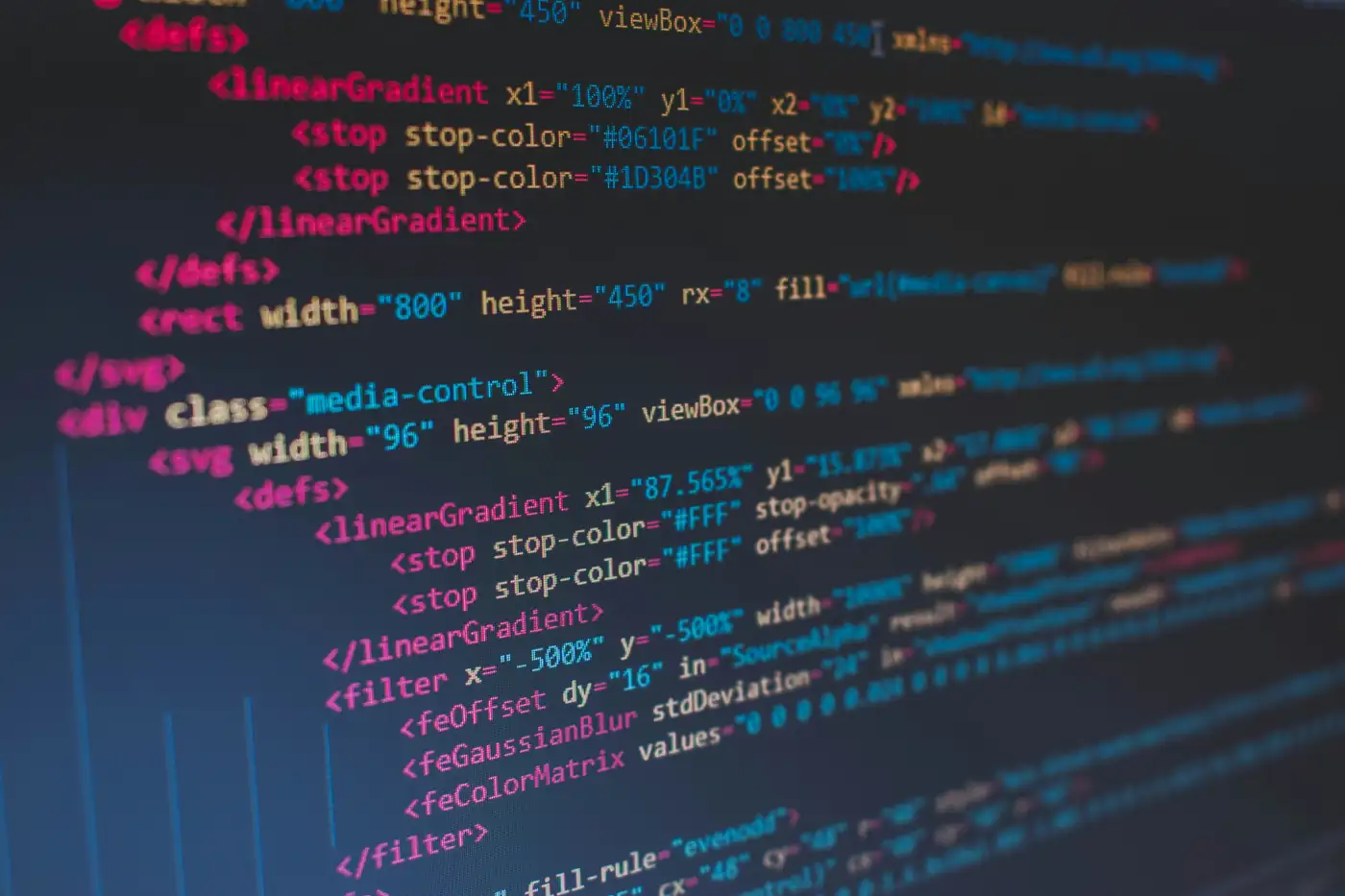 Close view of structured code on a computer screen